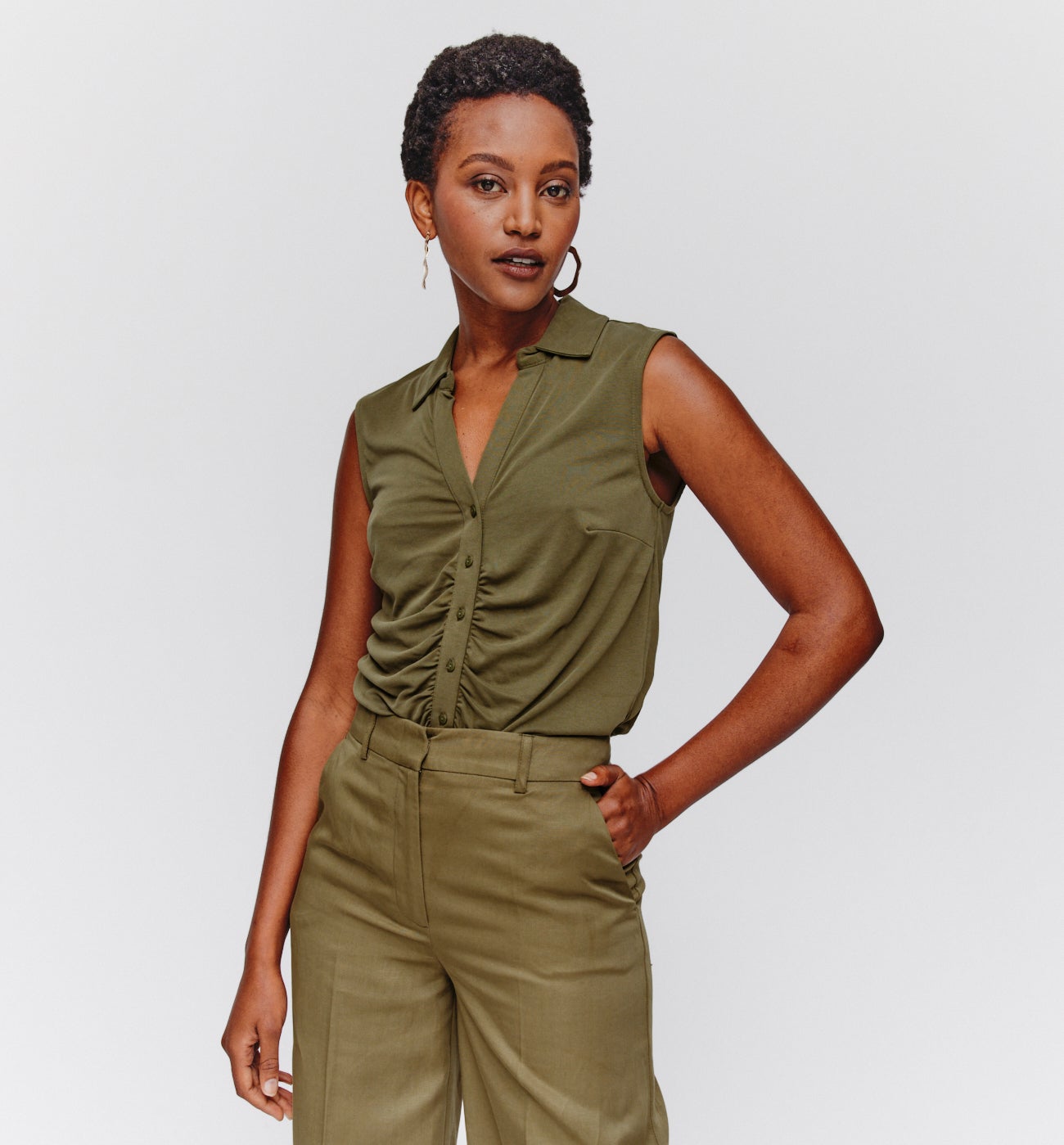 T-shirt sans manches col polo - Mousse