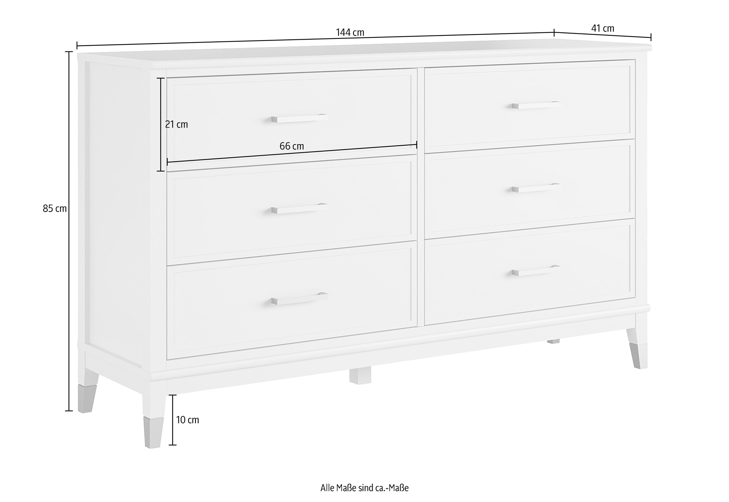 CosmoLiving by Cosmopolitan Kommode »Westerleigh« mit 6 Schubladen, MDF, Beine aus Massivholz, Höhe 85 cm, Breite 145 cm
