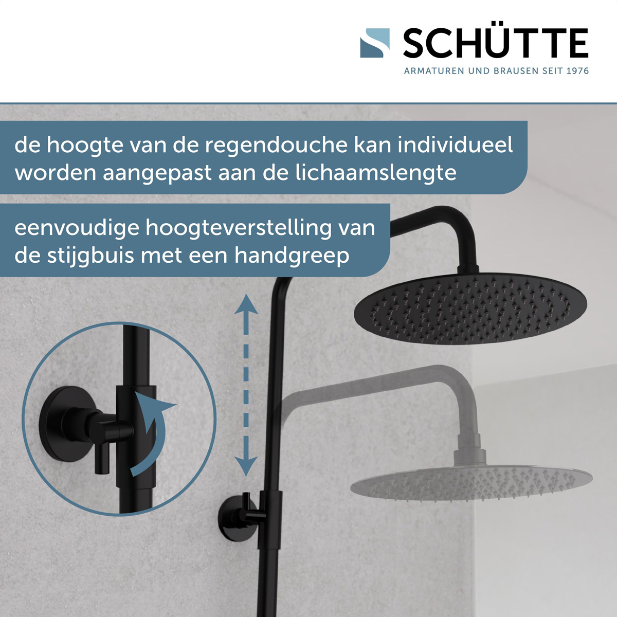 Schutte Aquaduct regendoucheset met thermostatische kraan zwart mat