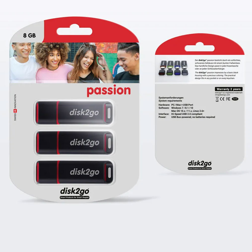 (3er Set) Passion 8GB USB 2.0 Speicher Stick mit 40 Mbit/s Lesegeschwindigkeit (30006495) - Schwarz / Rot