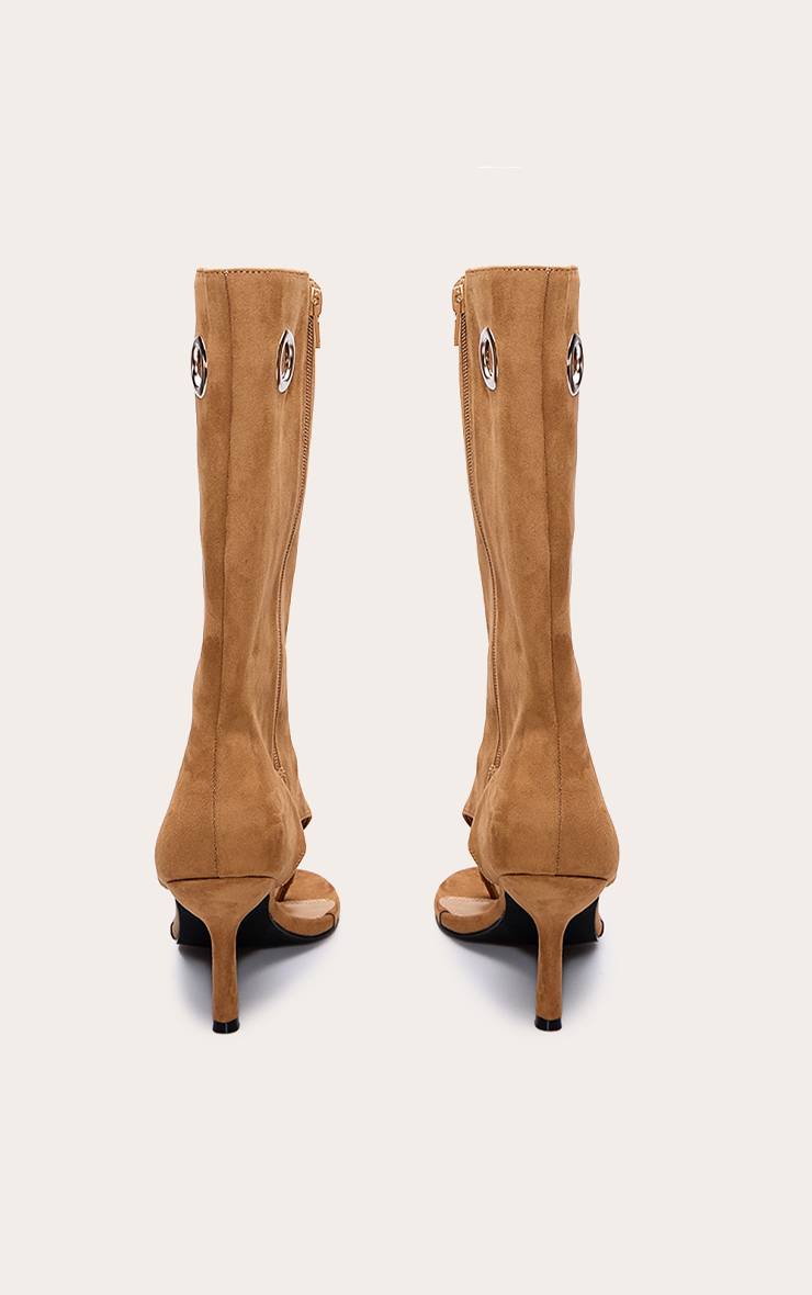Camel Bottes À Talons En Synthétique Avec Œillets Et Bride Orteil