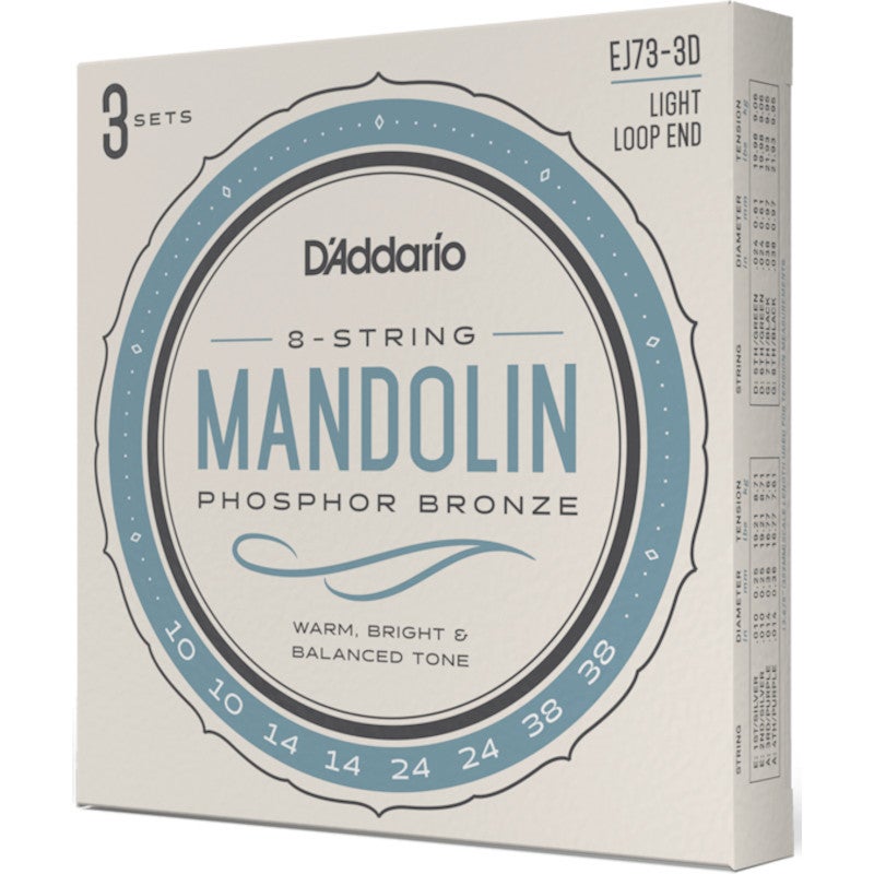 D'Addario EJ73-3D Phosphor Bronze Light 10-38 snaren voor mandoline (3 sets)