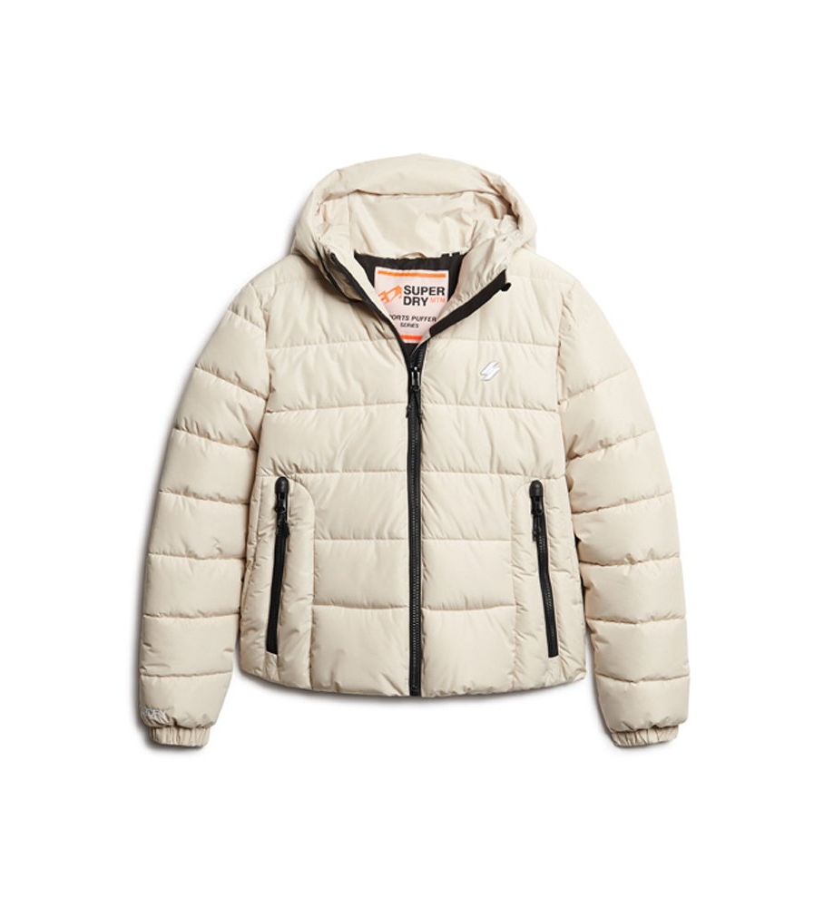 Jaqueta com capuz acolchoada Superdry Spirit Sports na cor bege