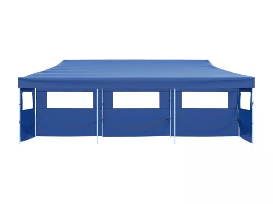Tente de réception pliable avec 5 parois 3x9 m Bleu