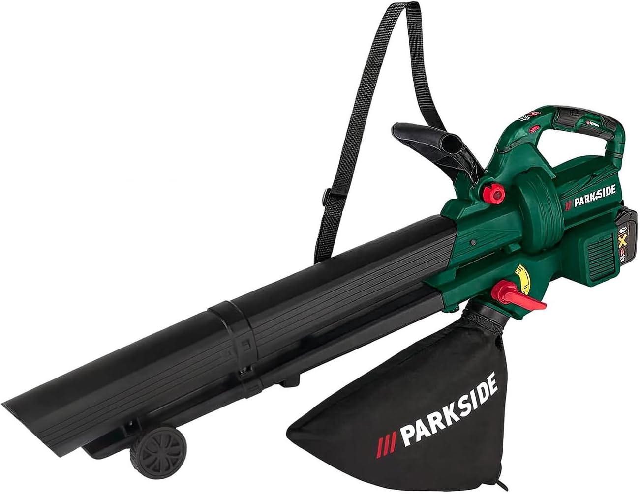 Parkside Akku-Laubsauger und Laubbläser PLSBA 40-Li A1, 40V, max. 210 km/h Luftgeschwindigkeit, 40L Fangsack, Häckselfunktion 15:1, OHNE AKKU & Ladegerät, kompatibel mit X20V Team