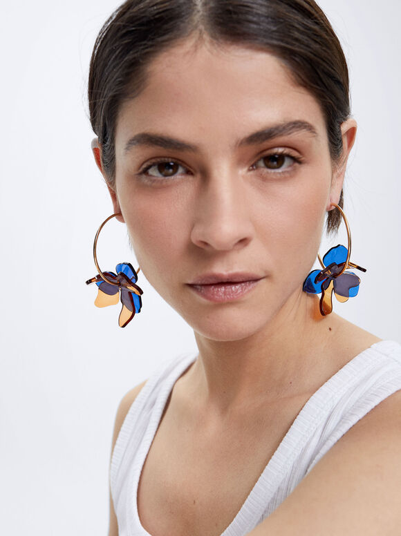 Aros com flor de resina - Multicor