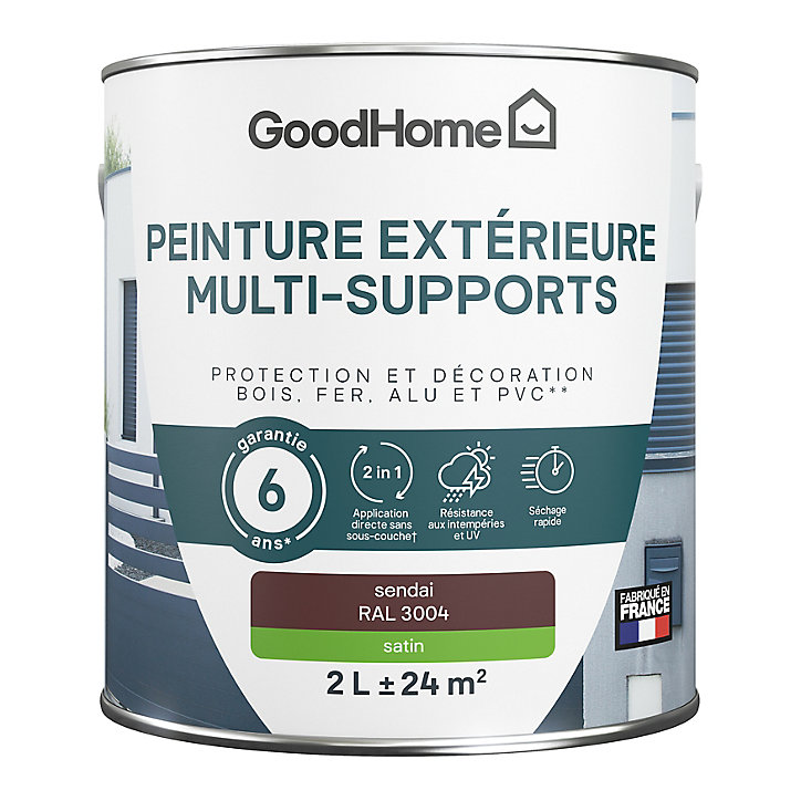 Peinture extérieure multi-supports GoodHome Sendai rouge RAL 3004 2L