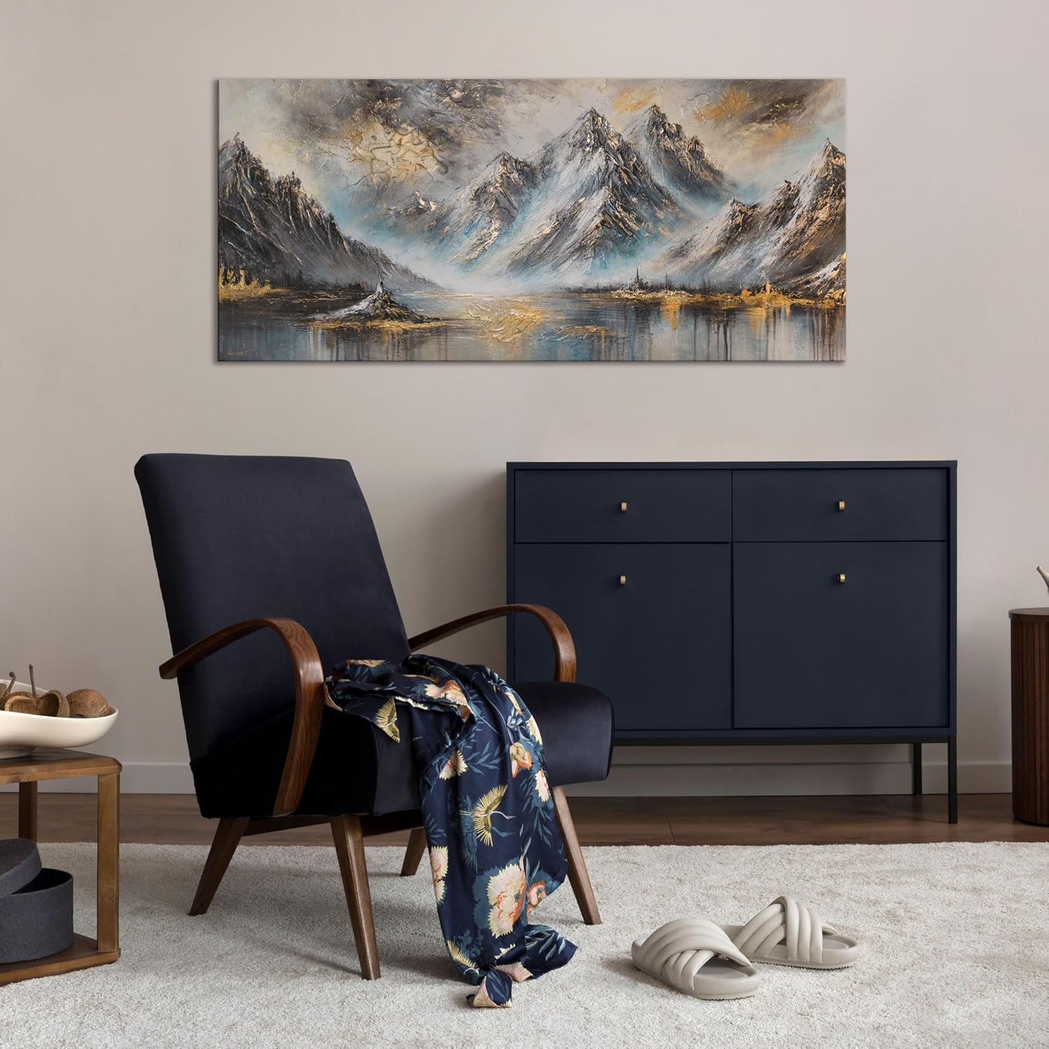 YS-Art Schöne Acryl Gemälde berge auf Leinwand handgemalt Wandbild Wohnzimmer modern Wohndekor Bilder Büro Landschaftsbilder acryl 115x50 cm