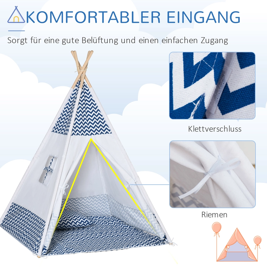 HOMCOM Spielzelt mit einer Bodenmatte und einem Kissen weiß