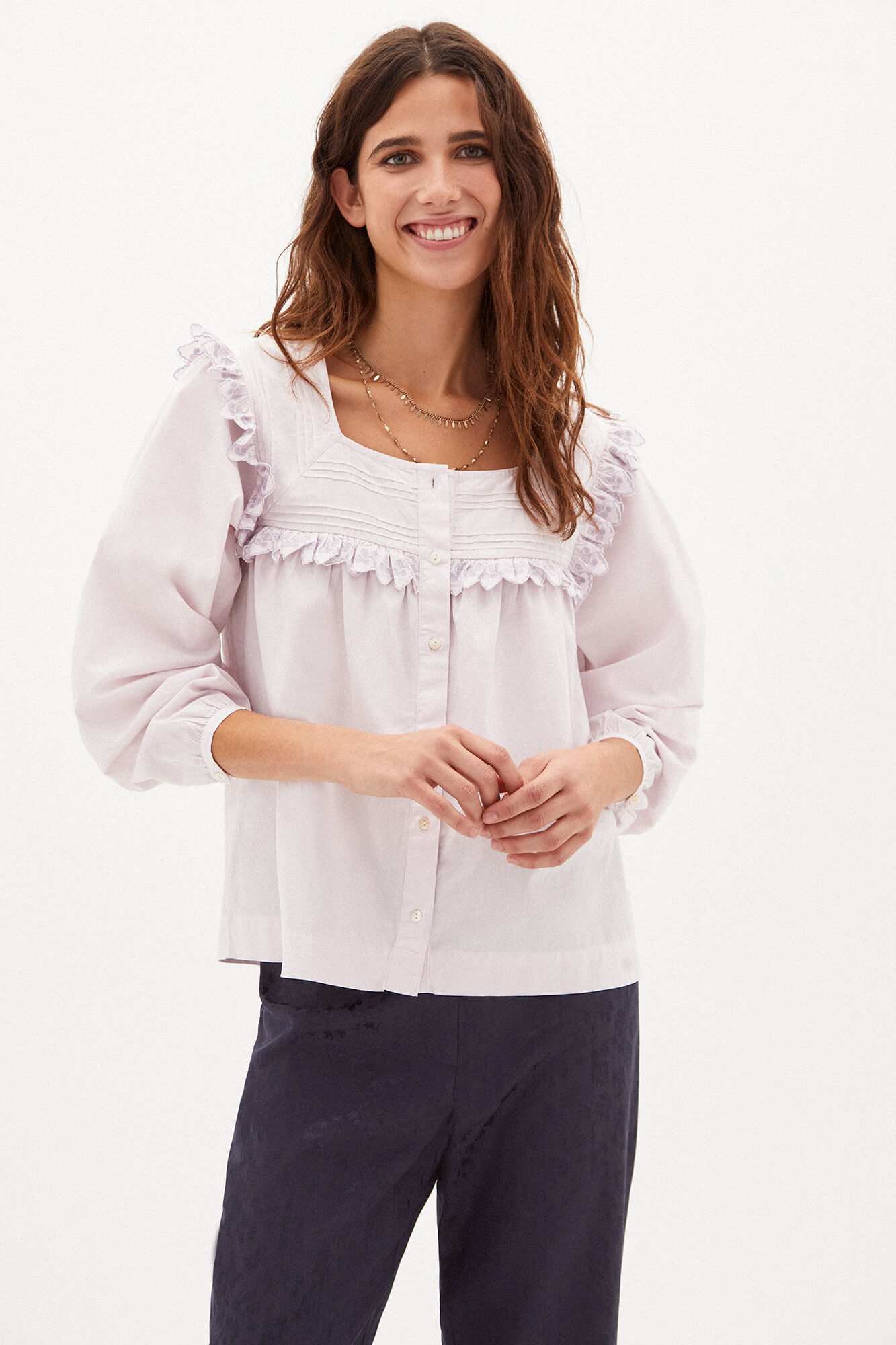 Blusa romântica Martina em algodão - Rosa