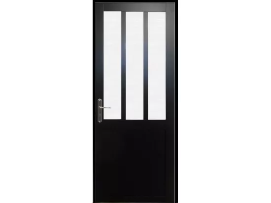 Bloc Porte Atelier Noir Vitre Depoli H204 X L83 Poussant Droite Cotes Tableau Gd Menuiseries