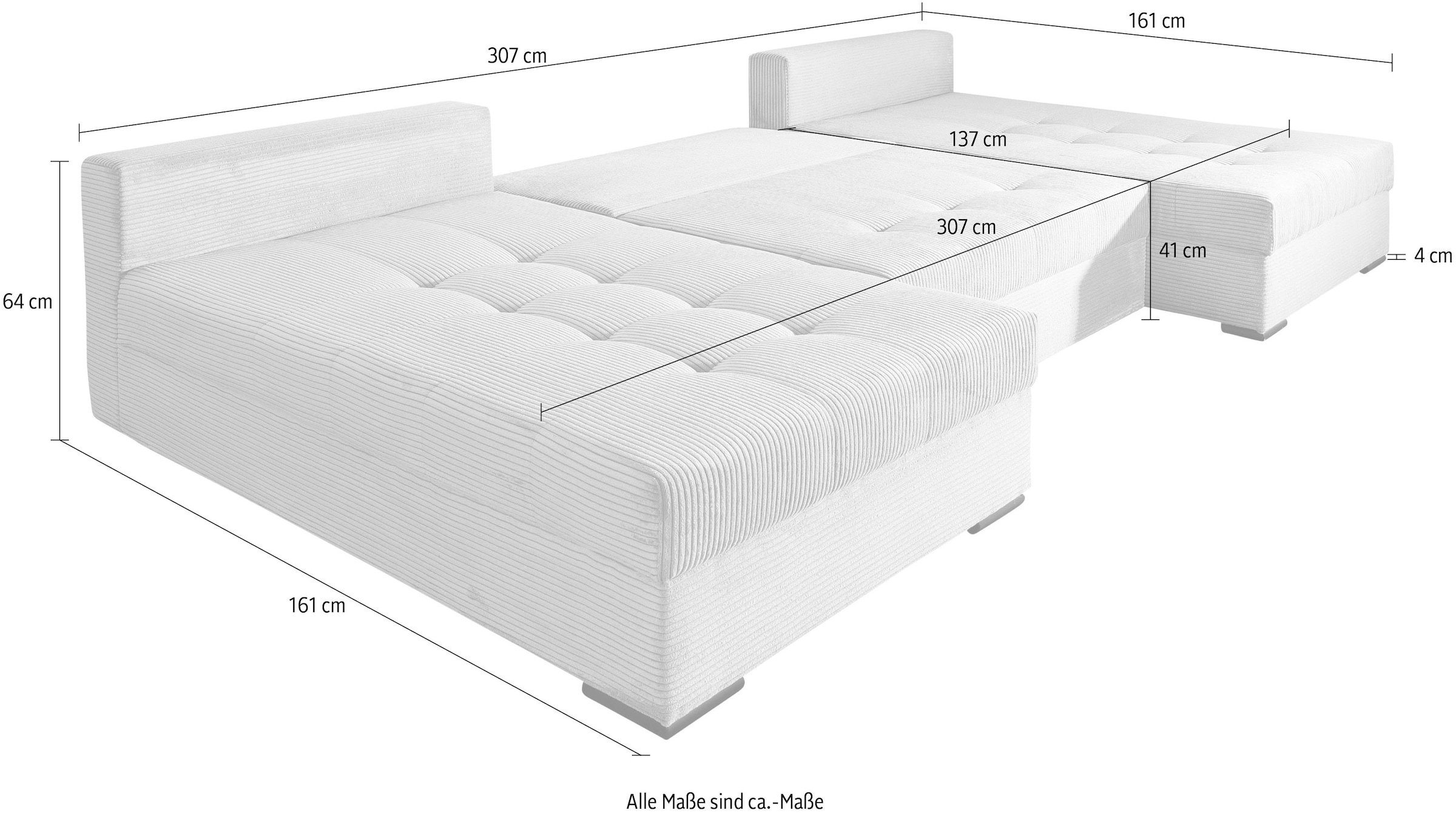 COLLECTION AB Wohnlandschaft »Josy U-Form, B: 307 cm« mit Bettfunktion & Bettkasten, Federkern