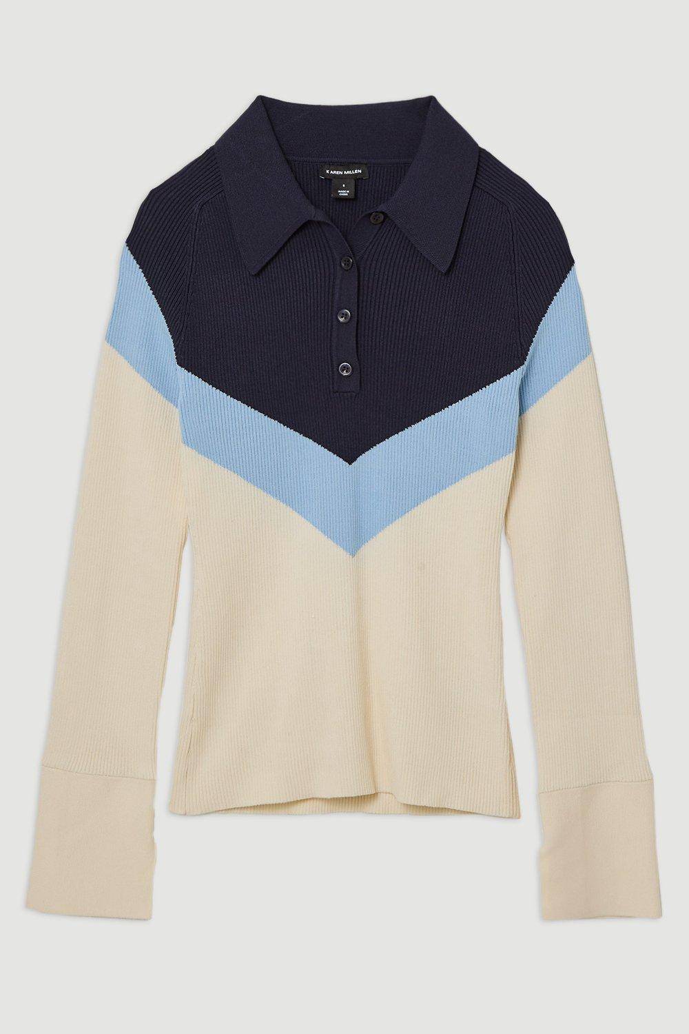 KarenMillen Haut Polo en Maille Côtelée Mélange Viscose