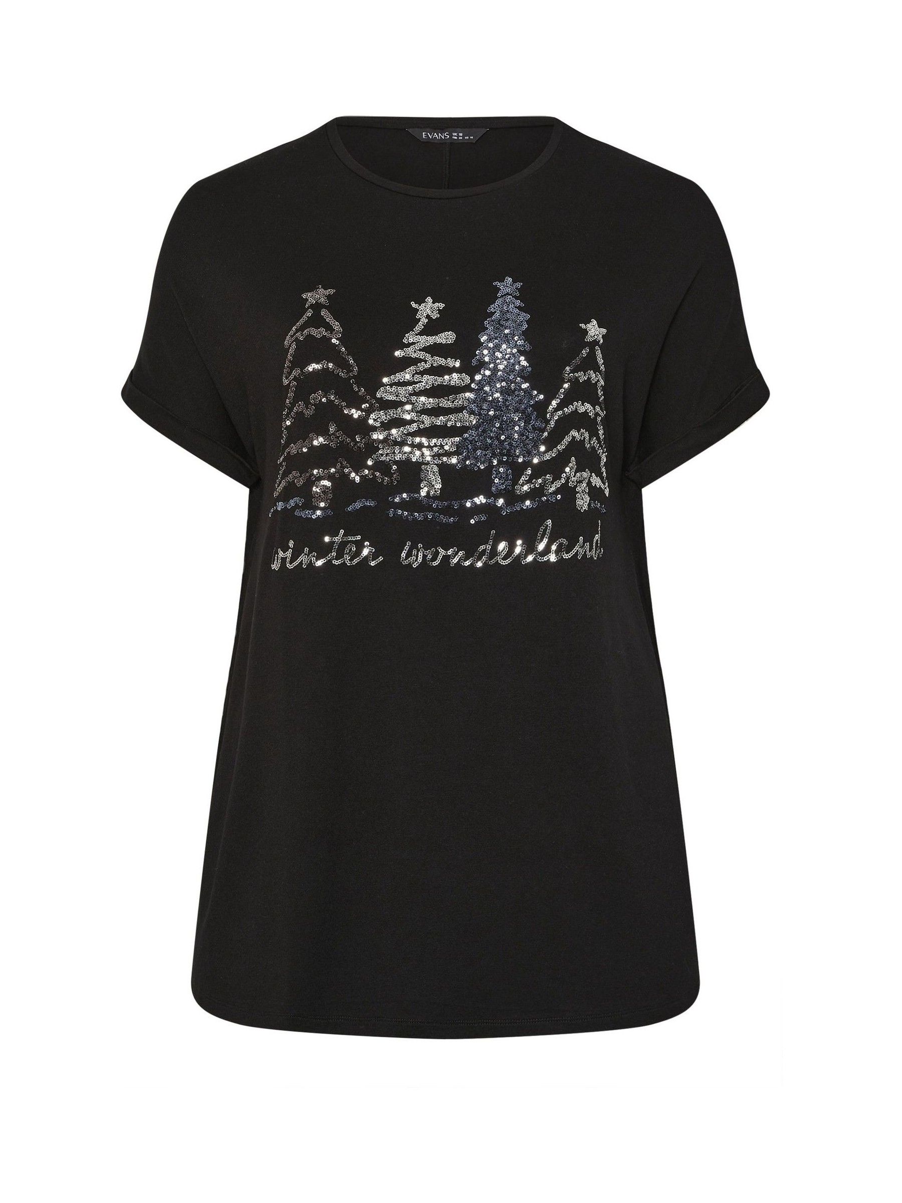 Evans Short Sleeve Wonderland Black T-Shirt