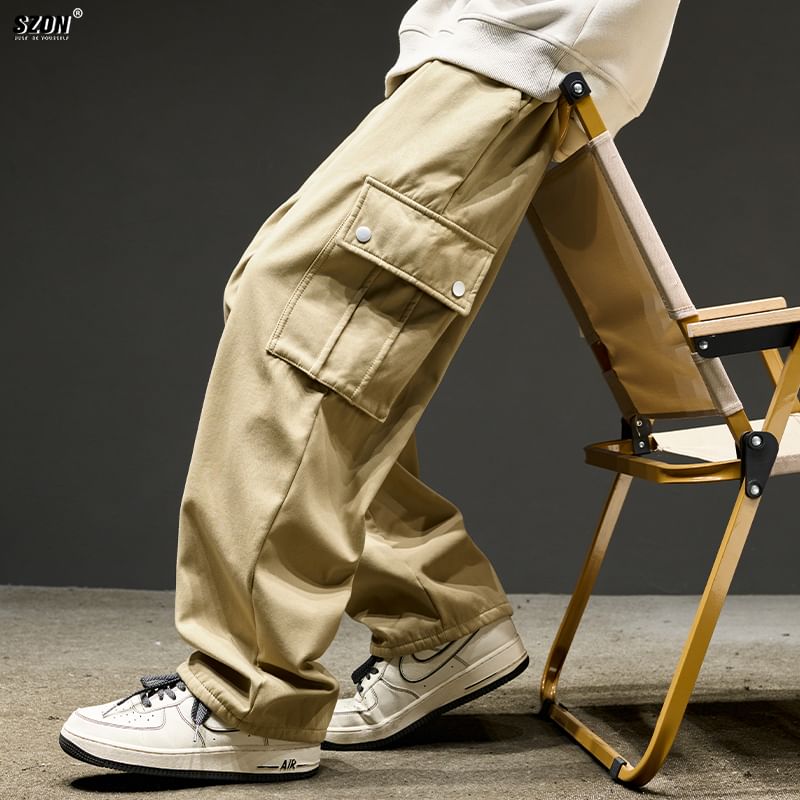 Redsinc - Mid Rise Plain Wide Leg Cargo Pants