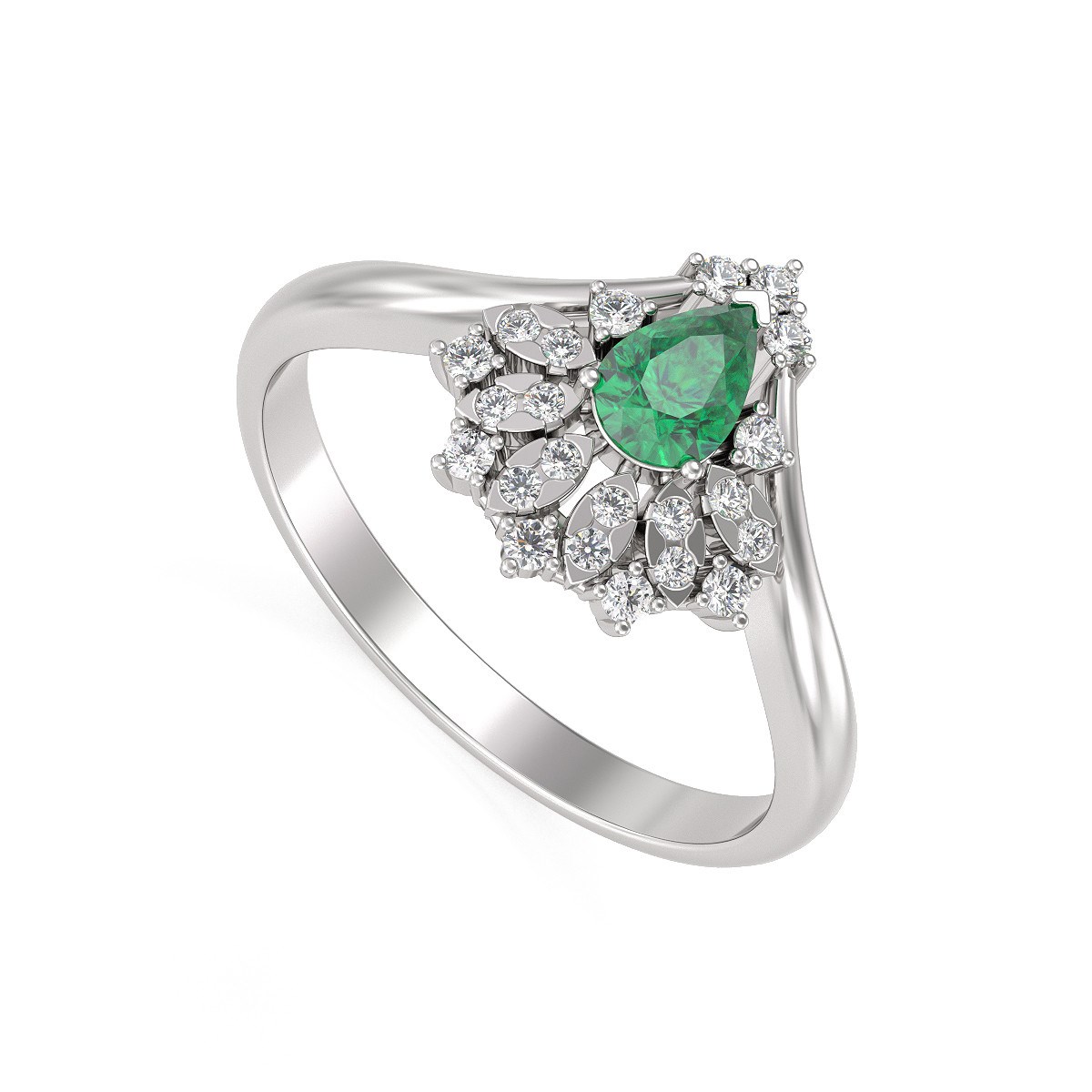 Bague ADEN Or 585 Blanc Emeraude et diamants 3.6grs