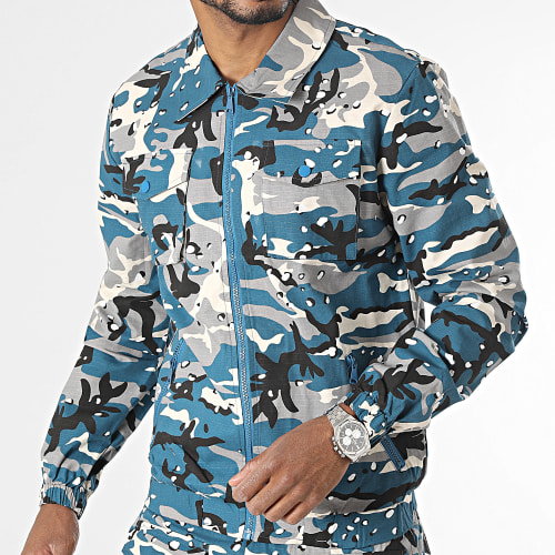 Ensemble Veste Zippée Et Pantalon Cargo Bleu Marine Gris Blanc