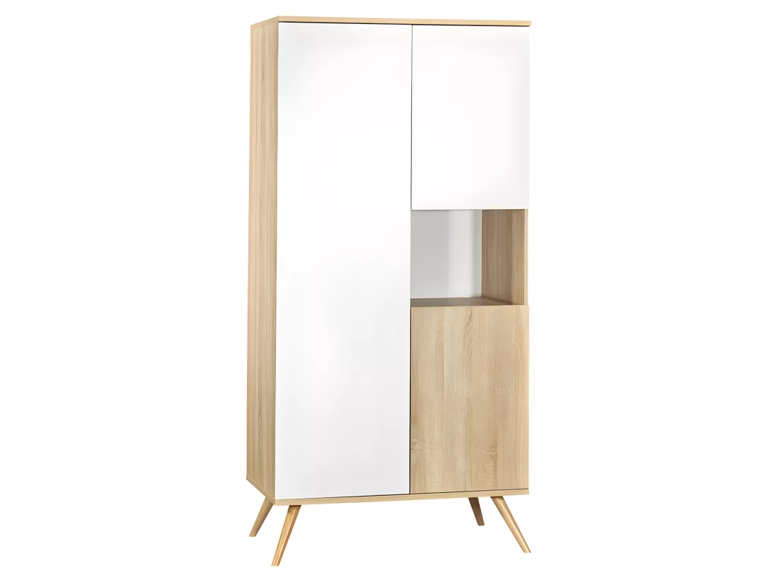 Armoire 3 portes 1 niche Seventies Bois et blanc