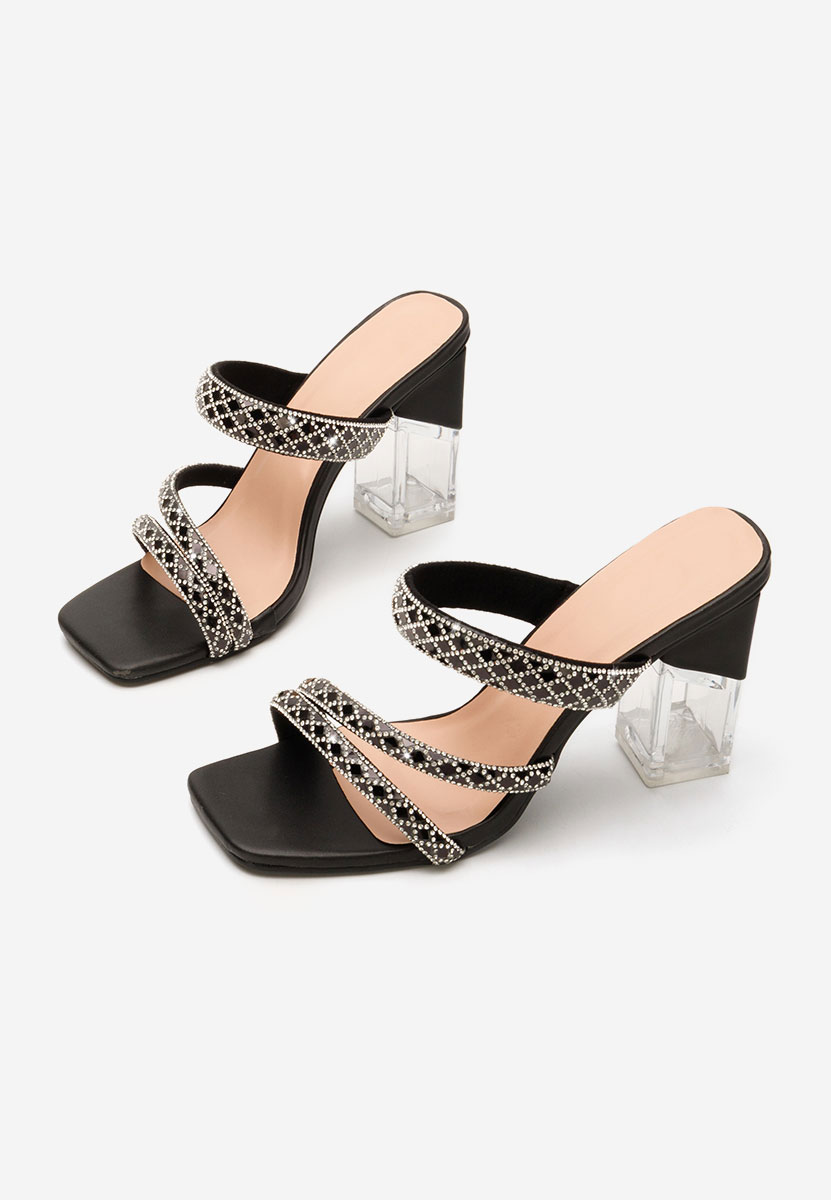 Mules à talon transparent noirs Marysa