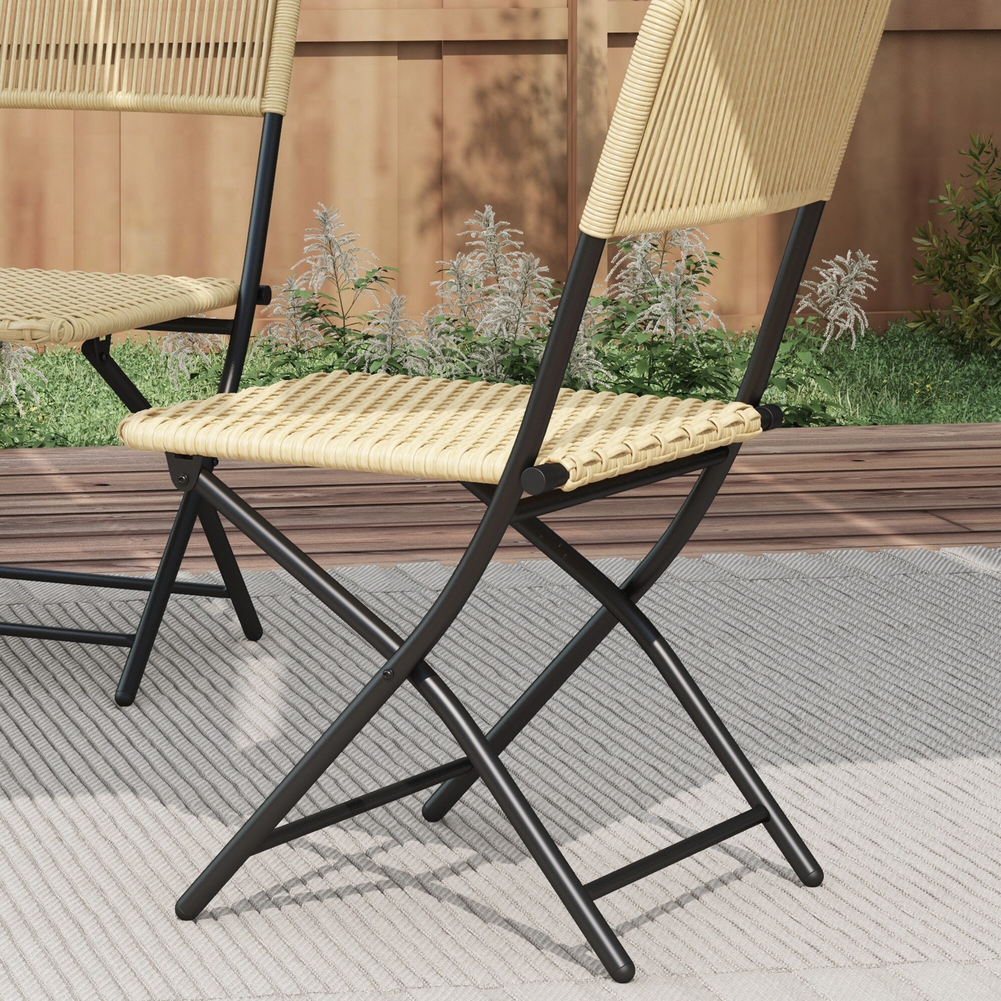 Outsunny Bistro-Set mit Flechtstühlen und Tisch gelb Ø60 x 70H cm