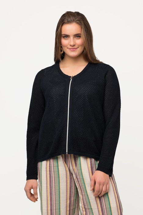 Strickjacke, Lochstrick, Rundhals, Biobaumwolle