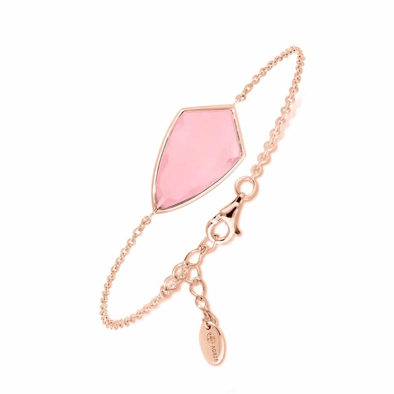 Bracelet Argent Blason Rose Pierre Rose