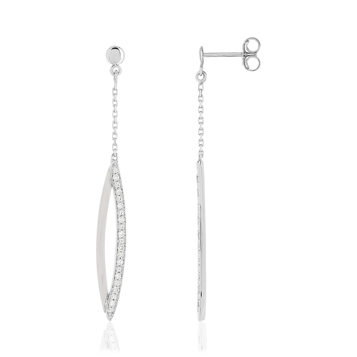 Boucles d'oreilles or blanc 375 pendants diamants
