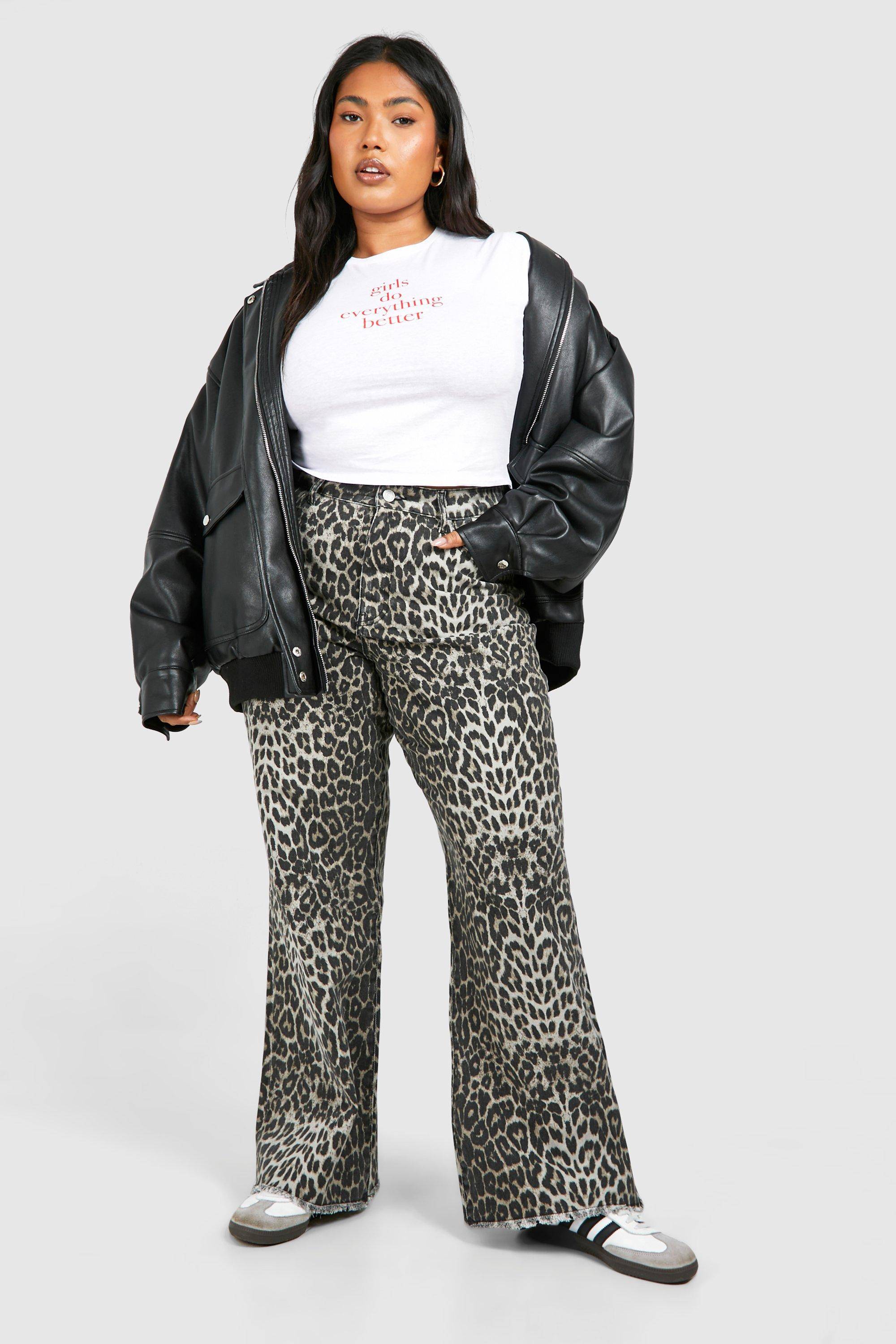 boohoo Plus Leopard Jean à Jambe Droite