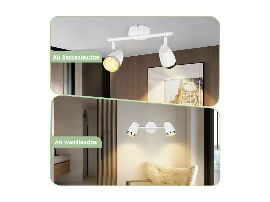 NETTLIFE Spot de plafond LED 2 ampoules moderne 4W blanc blanc chaud 3000K