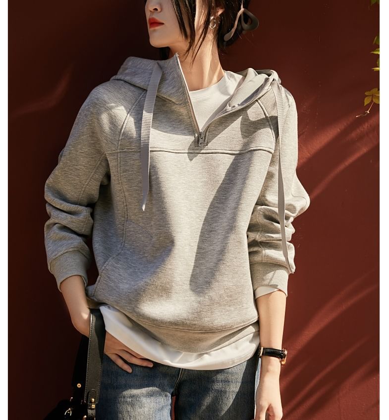 Kwuartz - Effen hoodie met halve rits