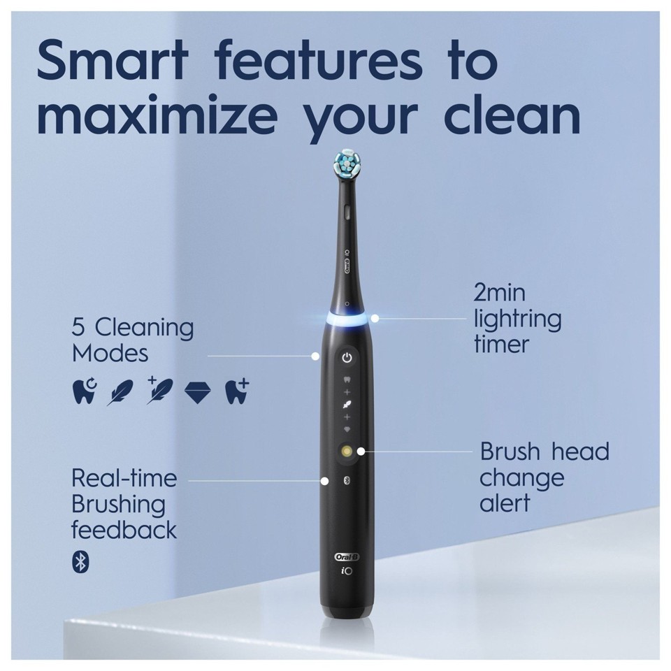 Oral-B - iO5s Sort Elektrisk Tandbørste & iO Ultimate Clean Sorte Udskiftningshoveder 4 styk (Bundle)