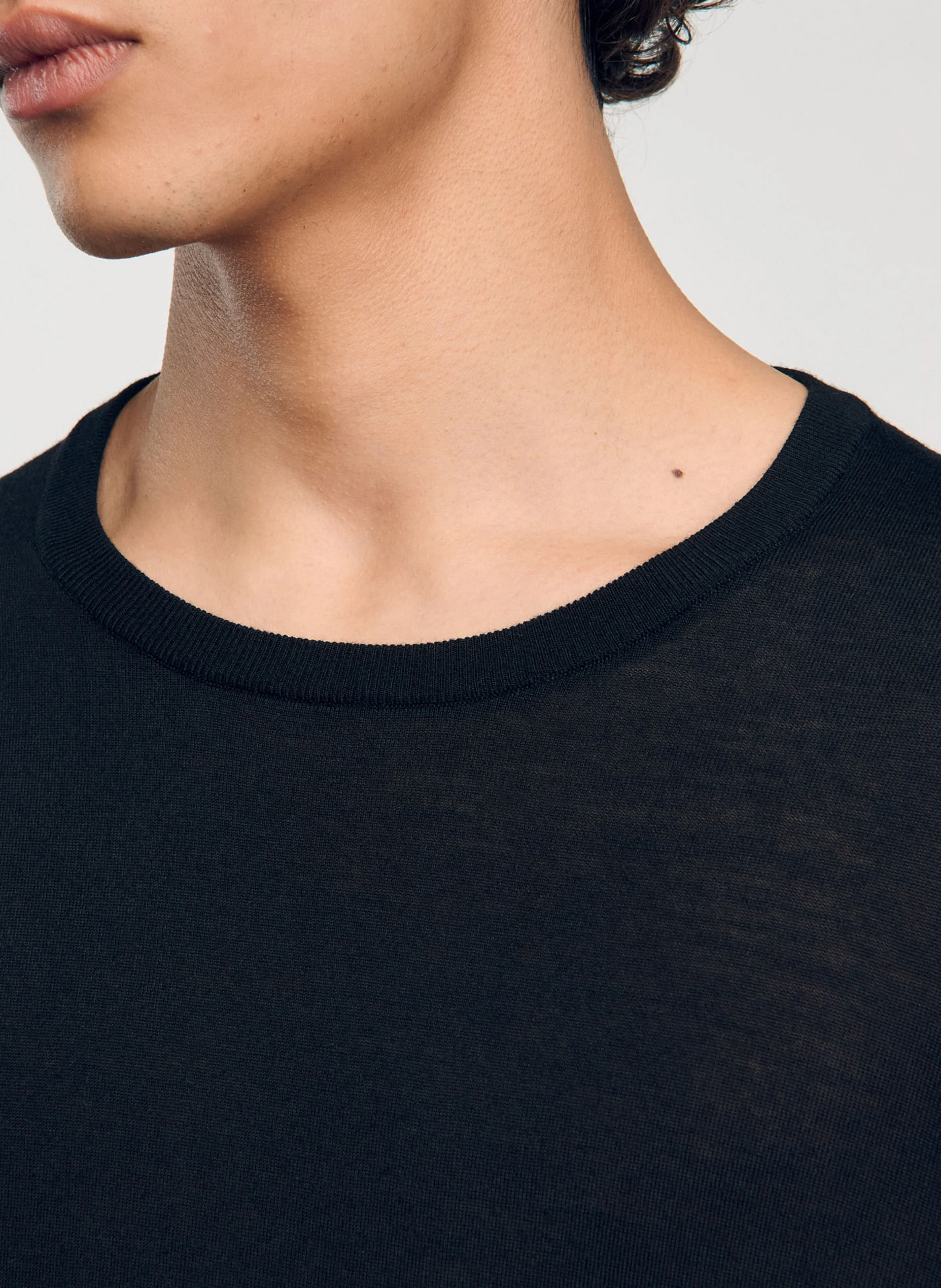 Pull col rond droit en laine | Noir