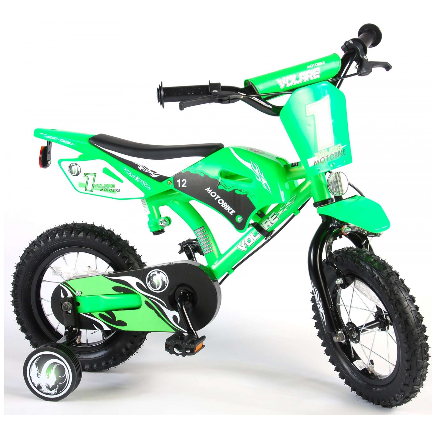 Volare Motorbike Fiets - 12 inch - Groen - 2 handremmen