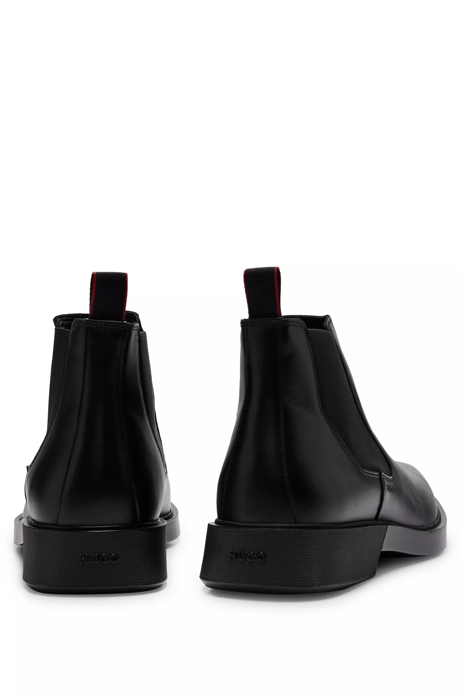 Botas Chelsea HUGO em couro vermelho com alça de puxar exclusiva.