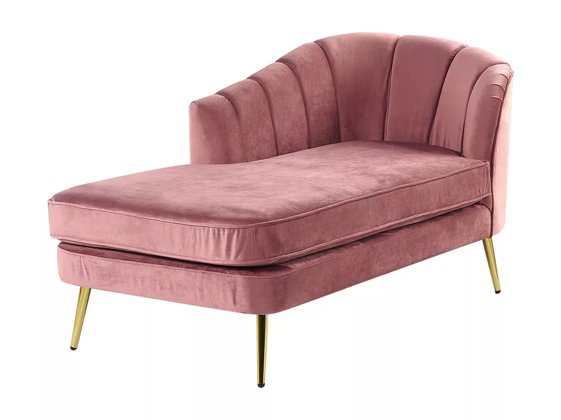 Chaise longue côté droit en velours rose ALLIER