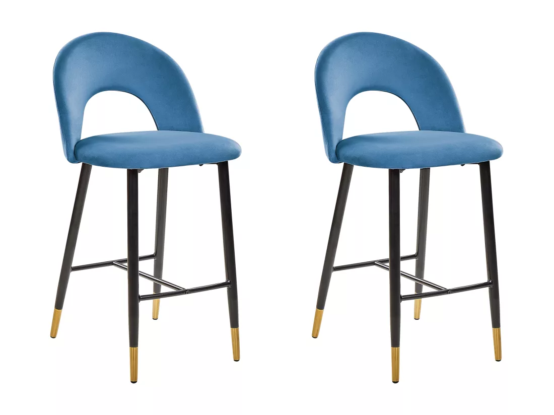 Lot de 2 chaises de bar FALTON Velours Bleu
