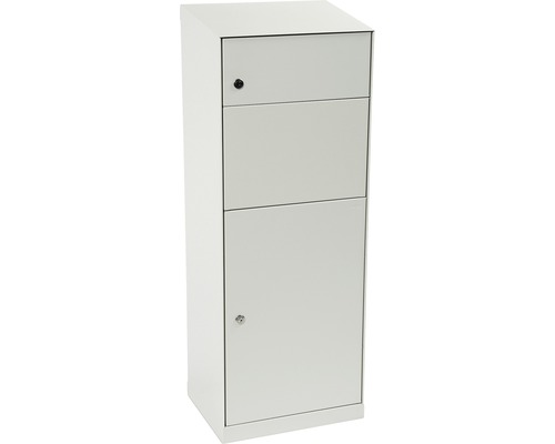 MEFA pakketbrievenbus, gepoedercoat staal, BxHxD 402/1091/310 mm, Esdoorn 662 wit aluminium RAL 9006, achterintrekbaar, 2 compartimenten met naamplaatje