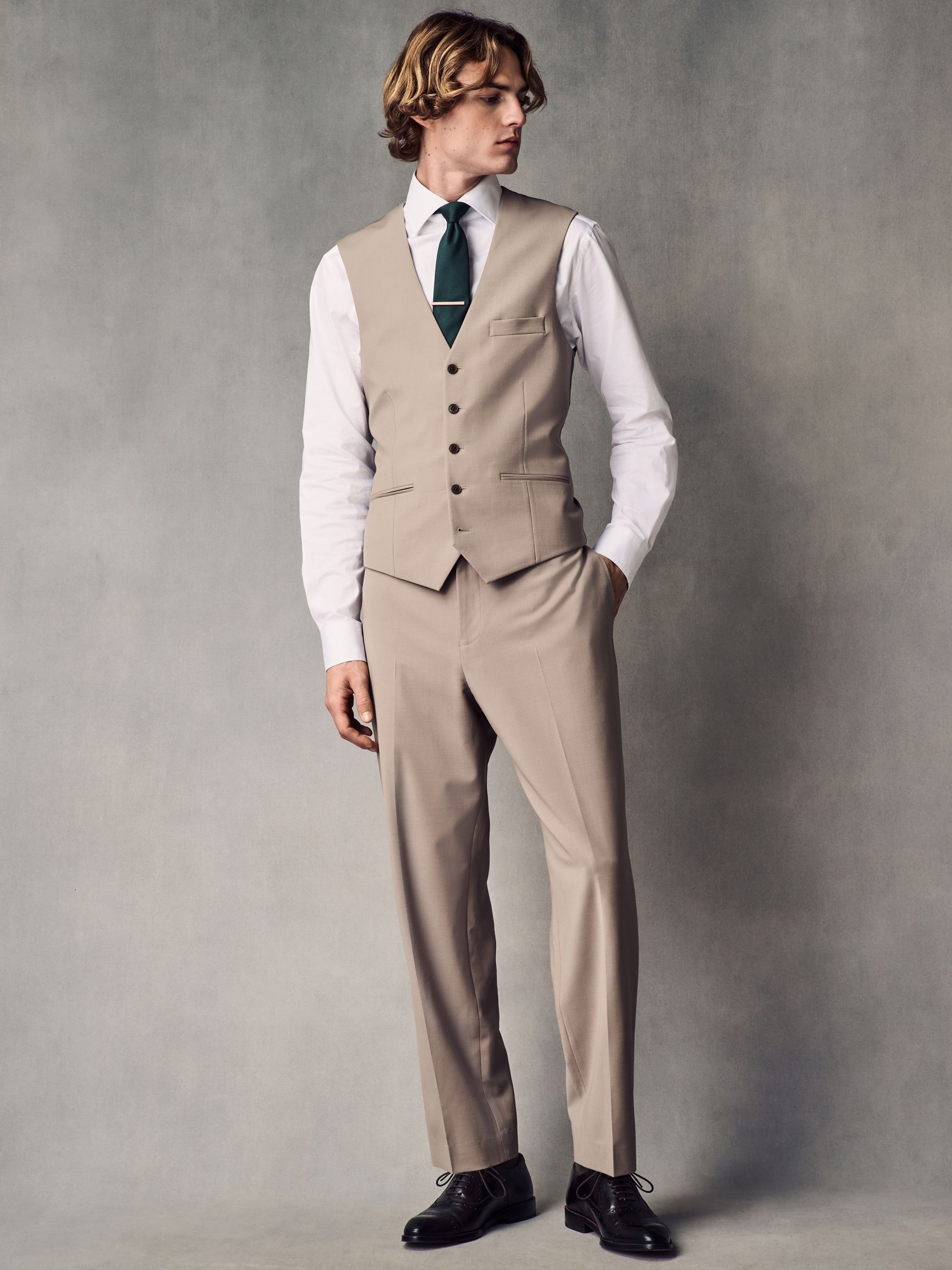 Pastelgeel - Regular Fit Wool Blend Motionflex Waistcoat