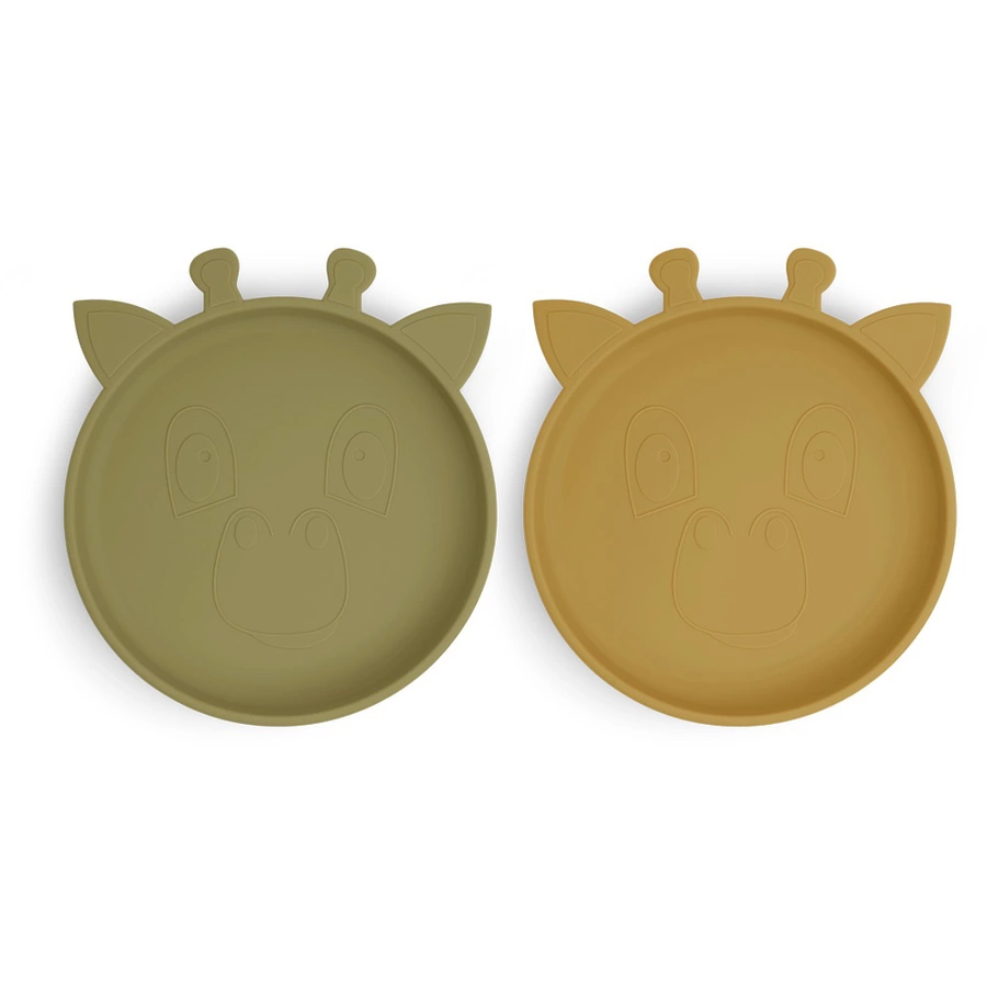 nuuroo Silikonteller Akila Giraffe 2 Stück, Olive greenDusty yellow
