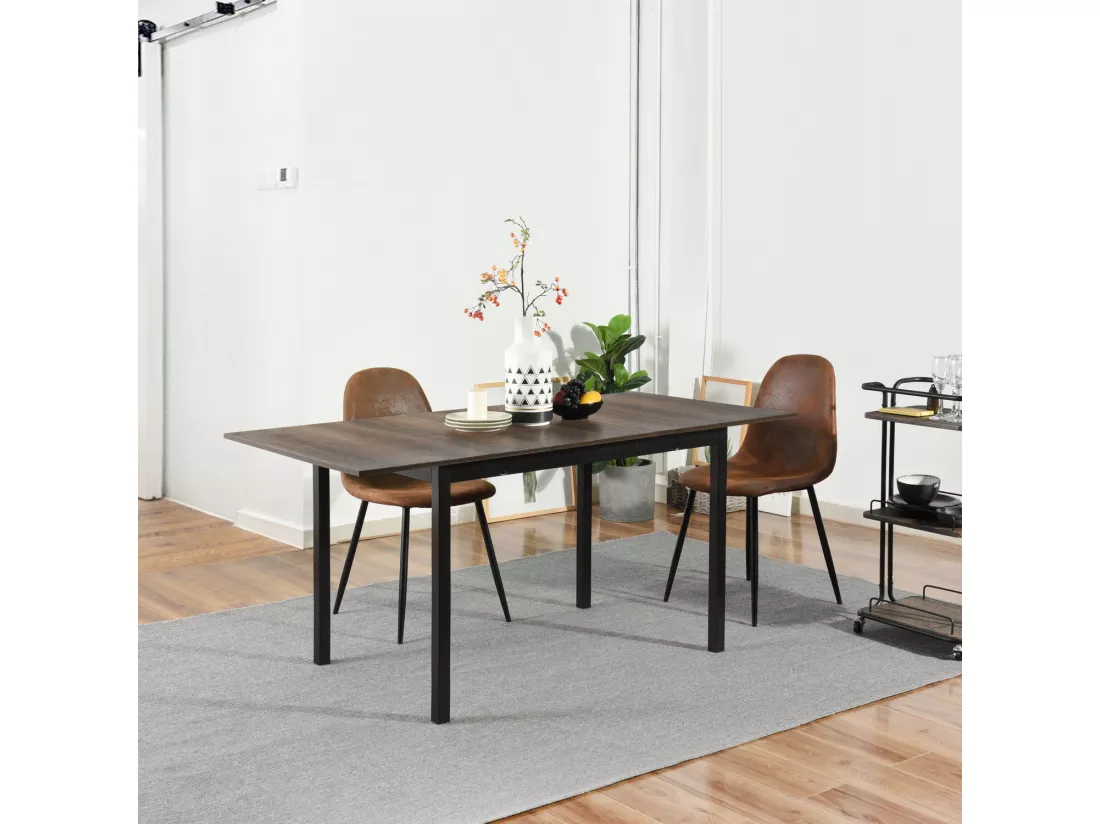 Table Salle à Manger Extensible Style Industriel 4 a 6 Personnes pour Salon Cuisine, Cadre Métallique Robuste, Noir, 120-160x80x75cm