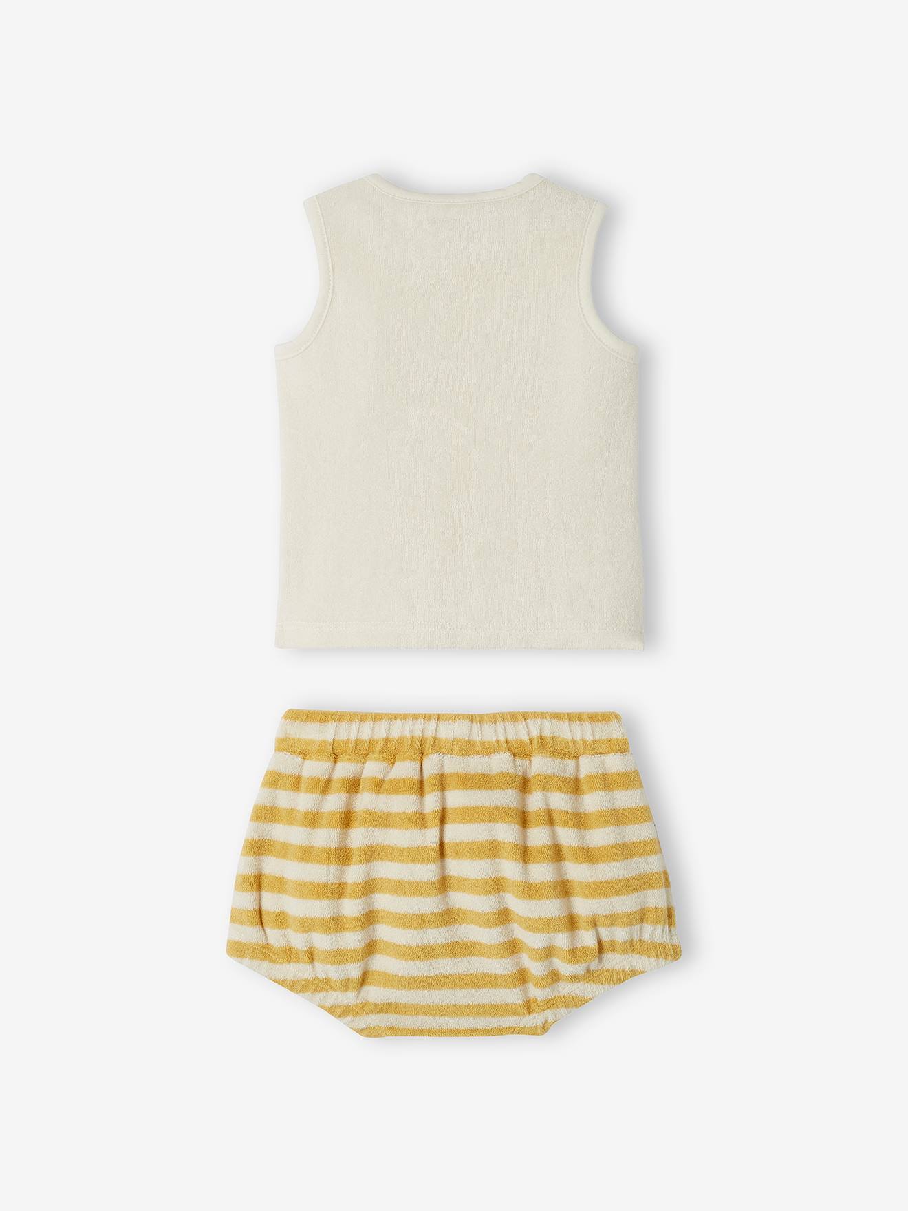 Conjunto de lã encaracolada para bebê: shorts e regata amarelo-claro