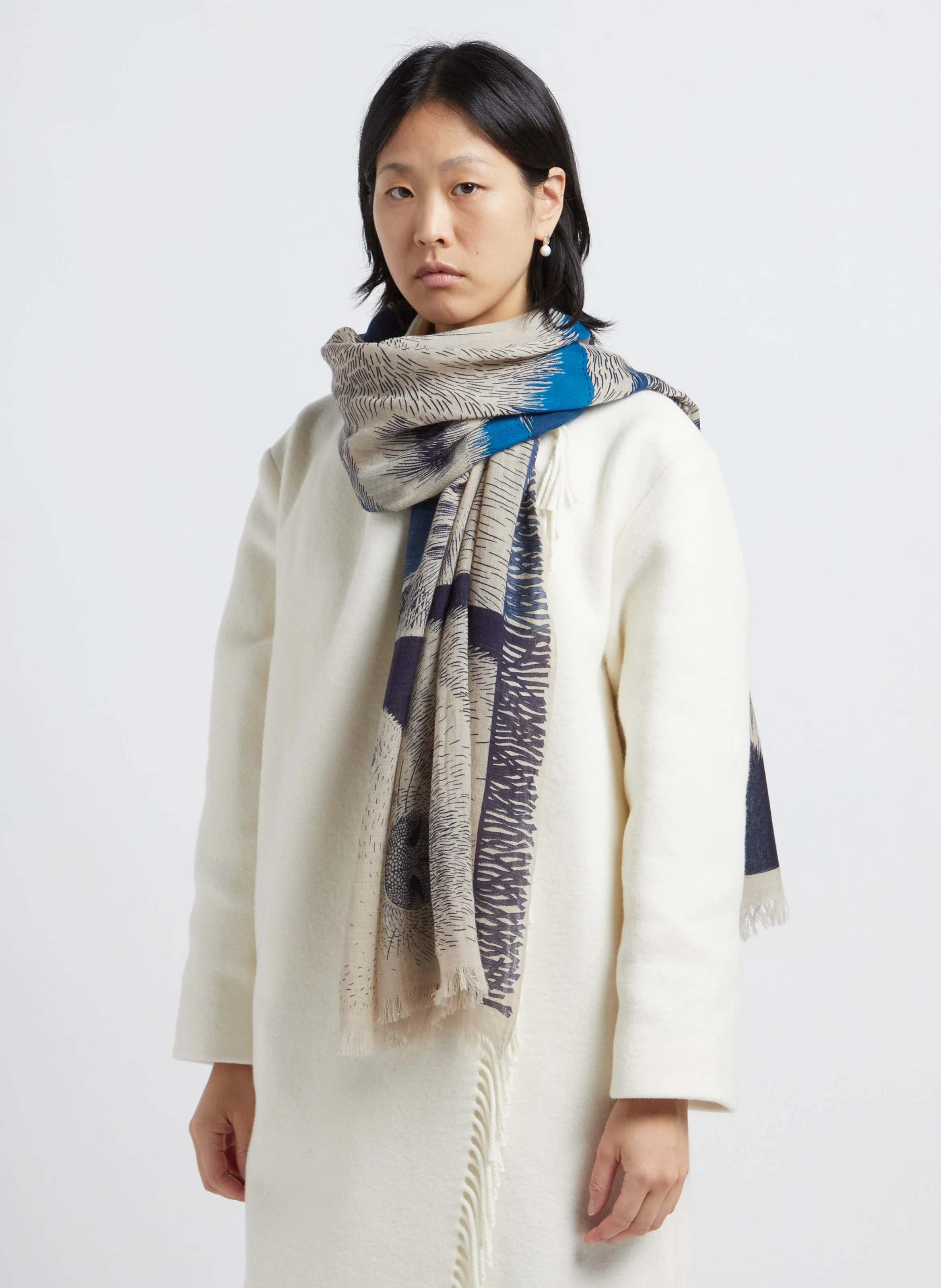 FRERES - Foulard en laine imprimé | Bleu