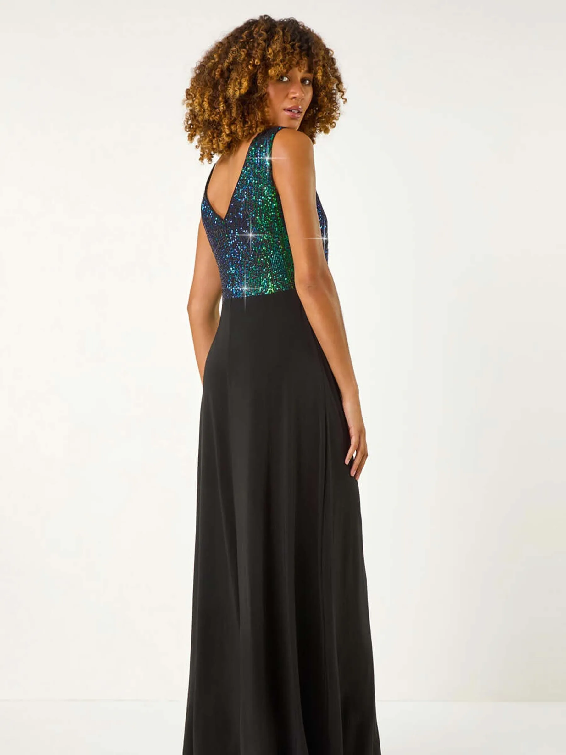 Groen - Roman Contrast Sequin Bodice Maxi Dress