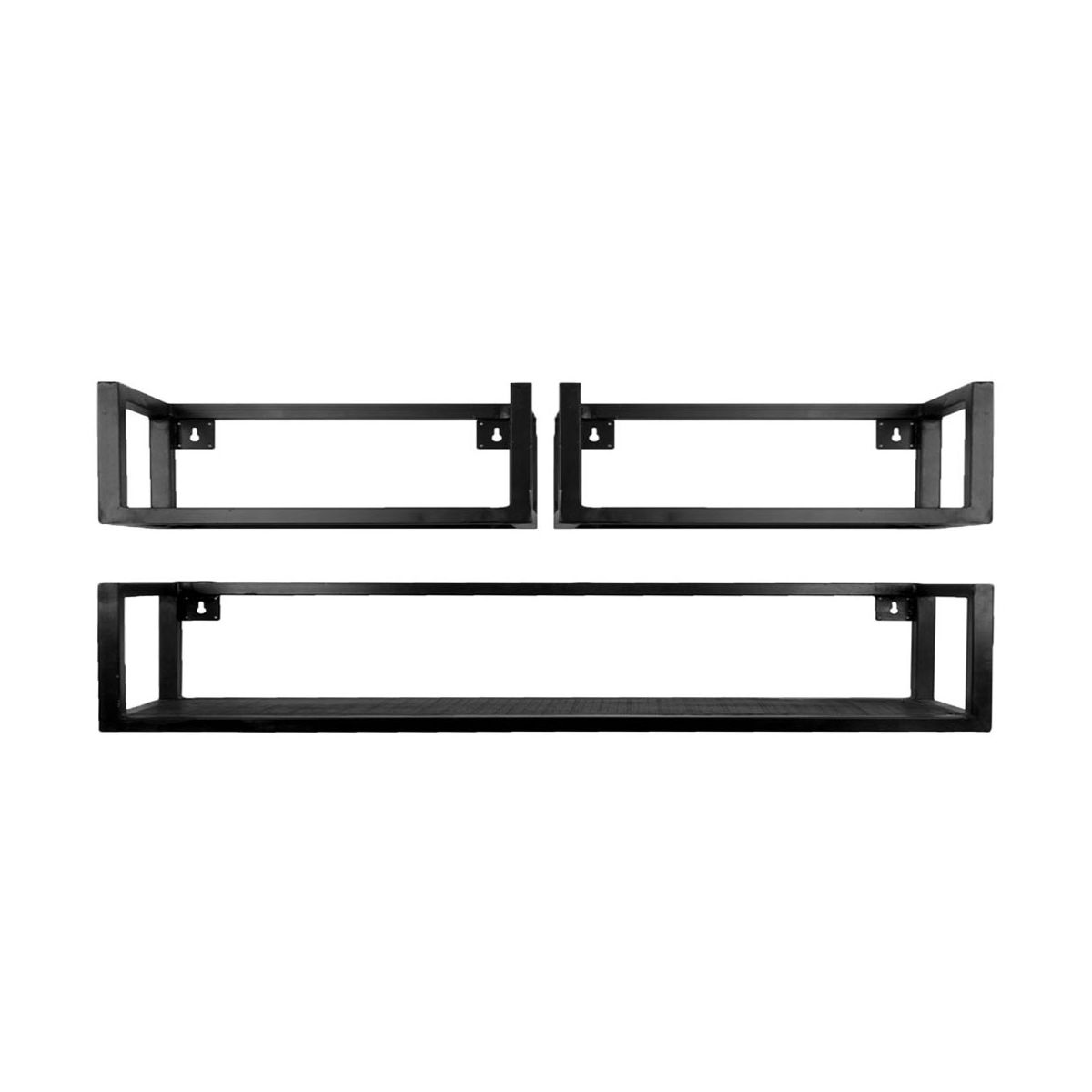 Wandplank Vintage Zwart Mangohout – Set van 3 Groot