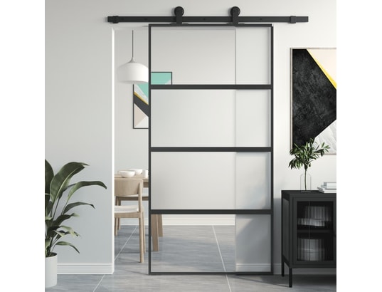 VIDAXL - Porte verre Porte coulissante noir 102,5x205 cm verre trempé aluminium