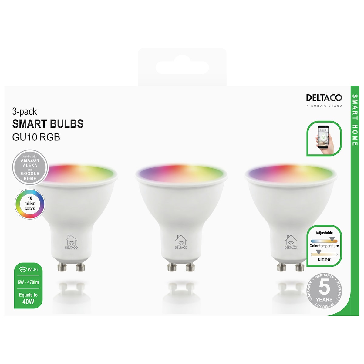 Deltaco LED-lyspærer SH-LGU10RGB-3P