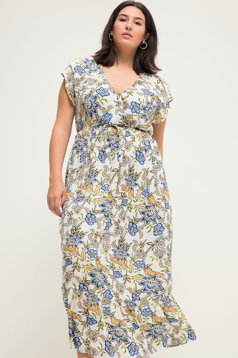 Maxikleid, Straight Fit, Blumenprint, elastische Taille