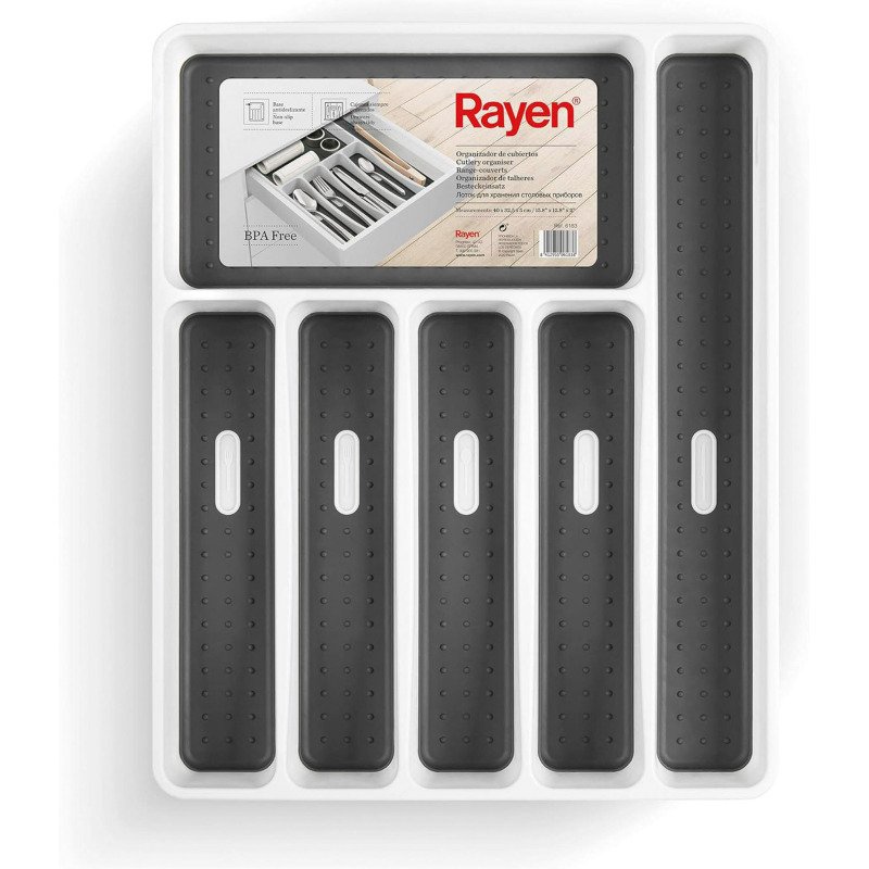 Range couverts 6 cases Rayen, gris et blanc
