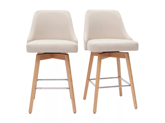 Tabourets de bar scandinaves pivotants 360° en tissu beige et bois hêtre massif H65 cm (lot de 2) HASTA