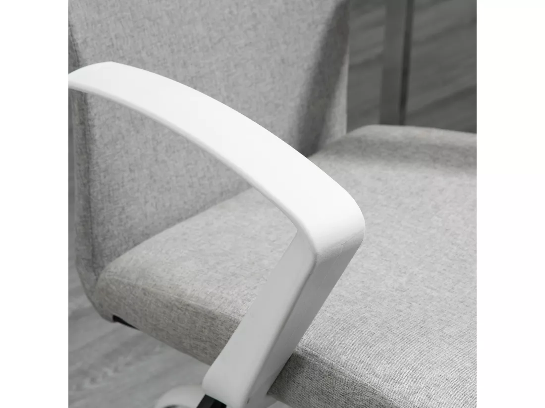 Chaise de bureau ergonomique hauteur réglable pivotante 360° piètement acier blanc lin gris clair